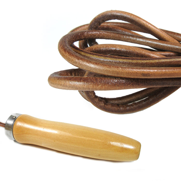 Leather Jump Rope Exercise Heavy Duty Skipping Fitness Wooden Handle 9Ft Aerobic