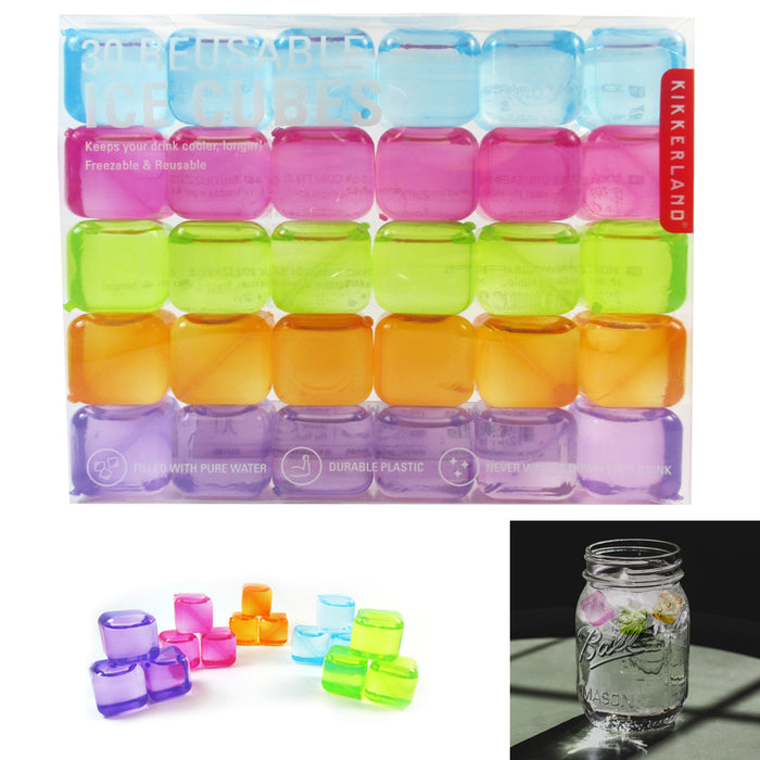 30 Kikkerland Reusable Ice Cubes Square Plastic Cooling Drinks Pure Water Colors
