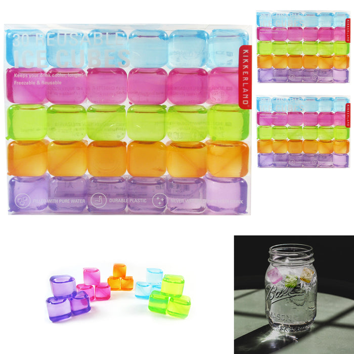90 x Kikkerland Reusable Ice Cubes Square Plastic Cooling Bar Drinks Pure Water