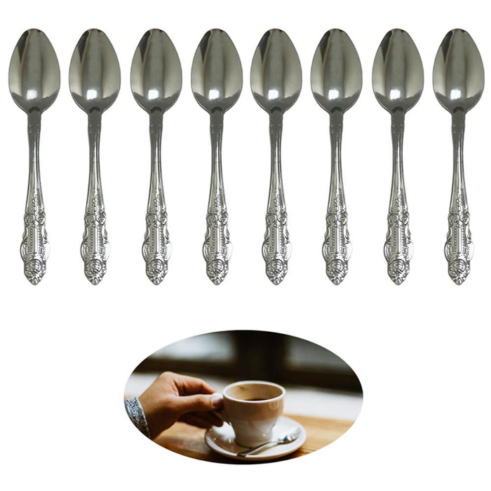 8 Pc Teaspoons Flatware Set Silverware Cutlery Stainless Steel Coffee Tea Spoon