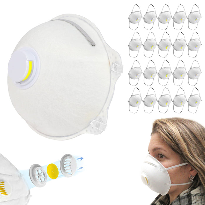 20 Pack Respirator Face Masks Exhalation Valve Anti Dust Mask Mouth Cover Filter