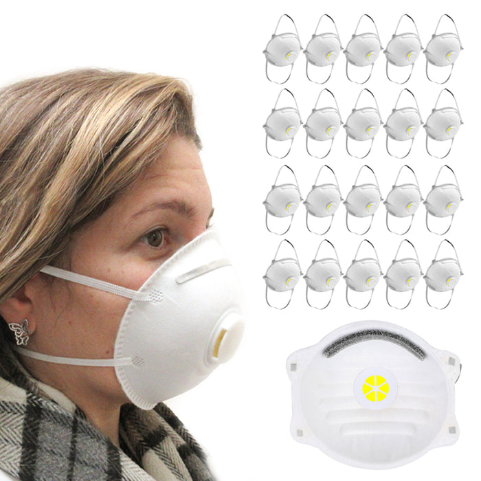 20 Pack Respirator Face Masks Exhalation Valve Anti Dust Mask Mouth Cover Filter