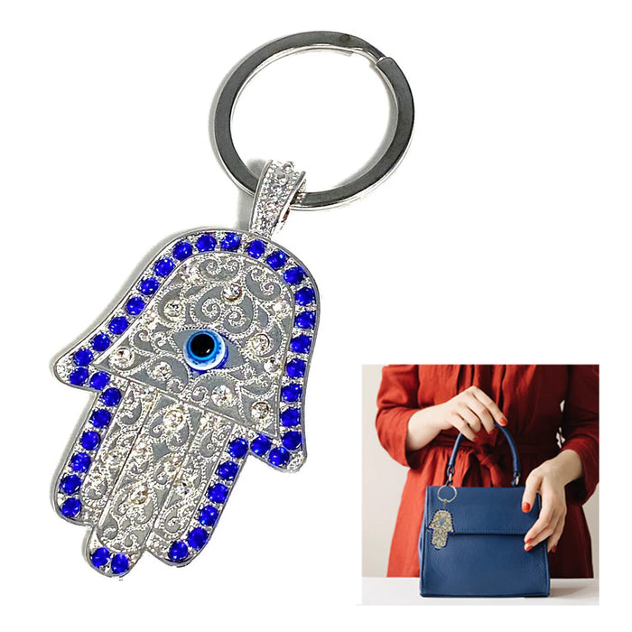 Hamsa Hand Fatima Evil Eye Silver Keychain Protection Charm Key Holder Good Luck