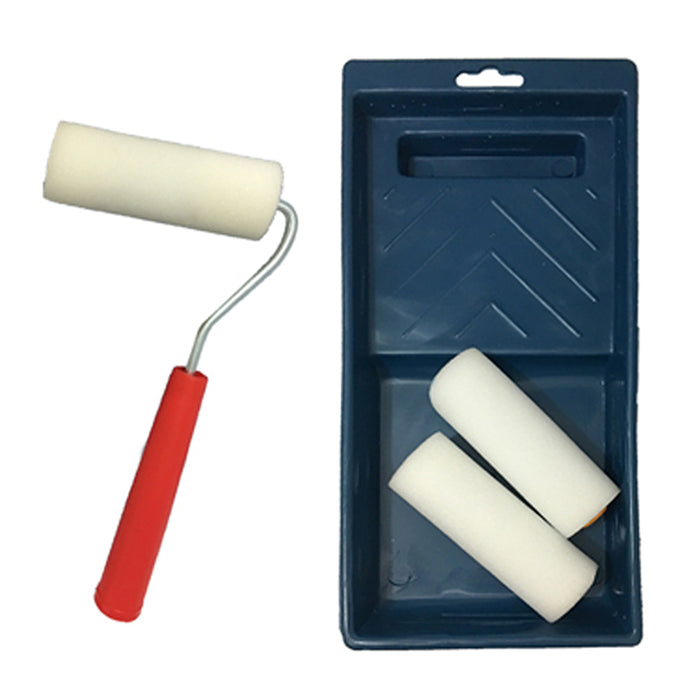 4PC Small Paint Roller Tray Set Foam 4&quot; Brush Wall House Supplies Tool Kit Decor