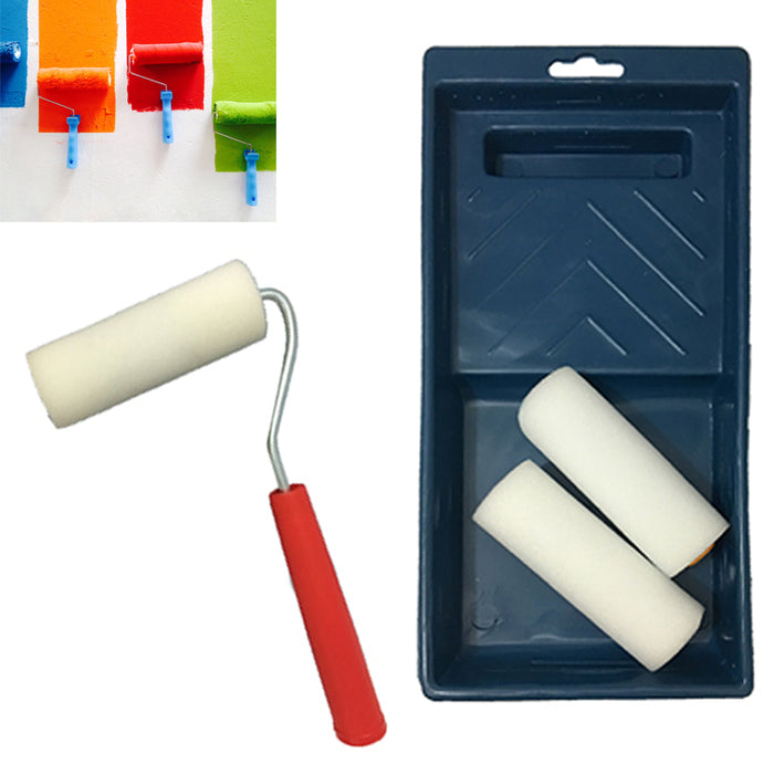 4PC Small Paint Roller Tray Set Foam 4" Brush Wall House Supplies Tool Kit Decor