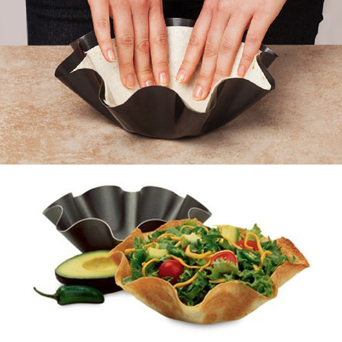 Set of 4 Perfect Tortilla Non Stick Shell Makers Pan Salad Bowl Taco Mold Pans