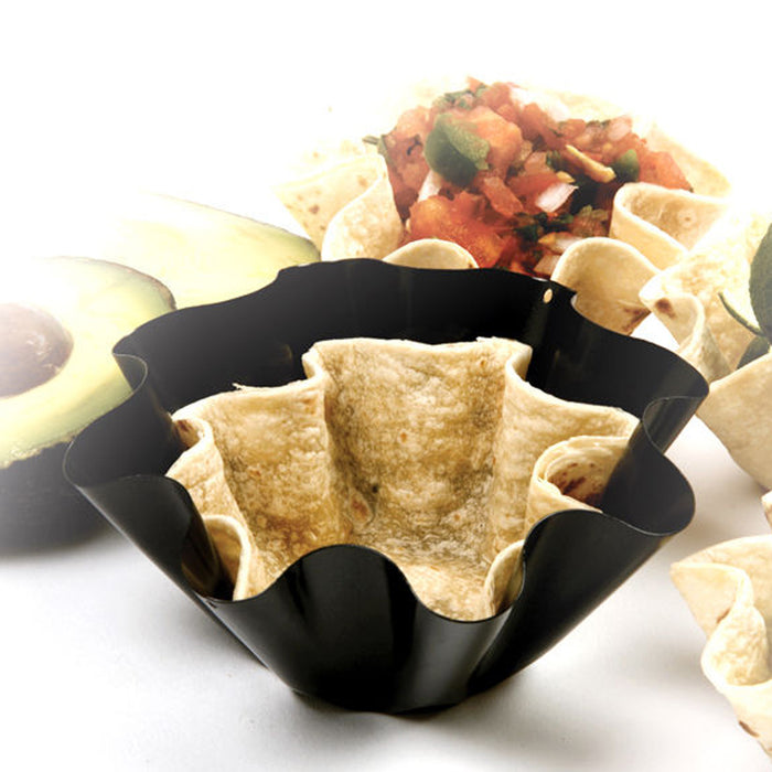 Non-Stick Fluted Tortilla Shell Maker Extra Thick Steel Taco Salad Bowl  Pans, Non-Stick Carbon Steel, Set of 4 Tostada Bakers