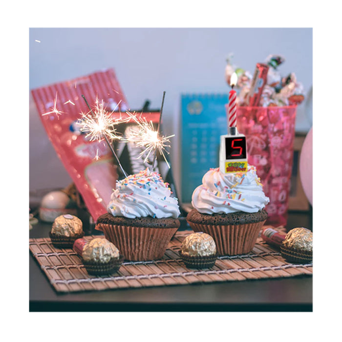 2Pk Musical Happy Birthday Candle Cake Topper Digital Number 0-9 Home Gift Party