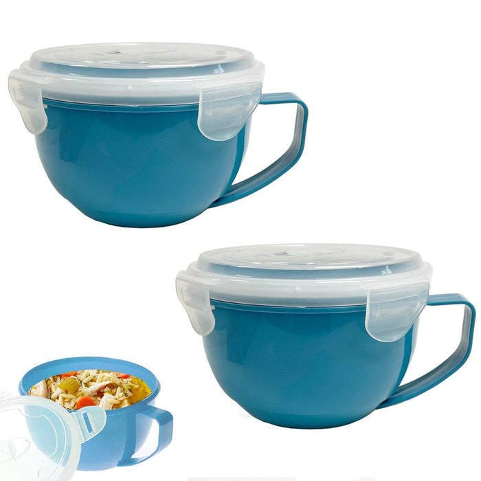 2 Microwave Soup Food Bowl 30oz Vent Lid Plastic Mug Freezer Containers Storage