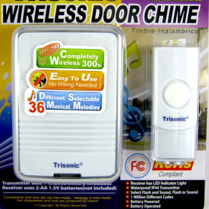 Wireless Door Bell Chime Battery Operated Powered 36 Musical Melodies LED Light