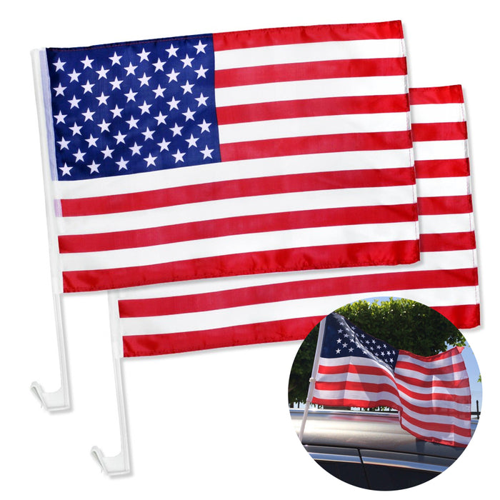 2 PC United States American Flag Patriotic Car Window Clip on USA Flag 19" x 12"