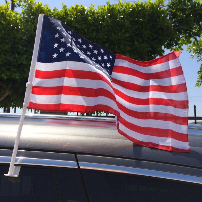 2 PC United States American Flag Patriotic Car Window Clip on USA Flag 19" x 12"