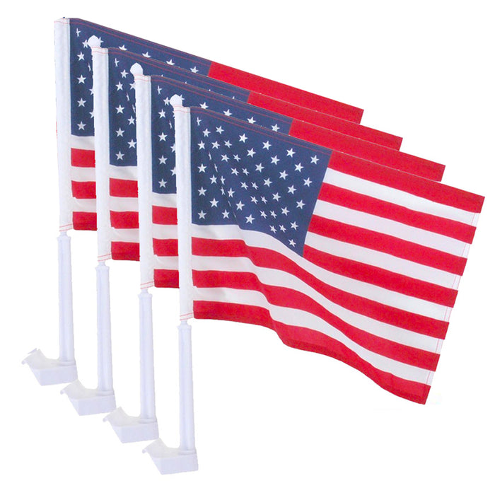 4 PC United States American Flag Patriotic Car Window Clip on USA Flag 19" x 12"