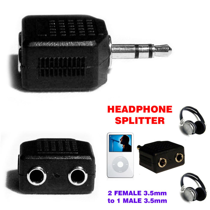 5X Headphone 2 Way Y Splitter Stereo Plug Adapter 3.5mm Mono Male 2x Female Jack
