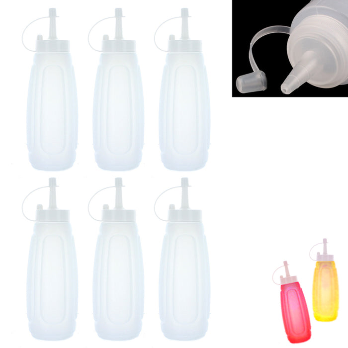 6pk Squeeze Bottle Set Plastic Translucent 10.2oz Squirt Condiment Oil Twist Cap
