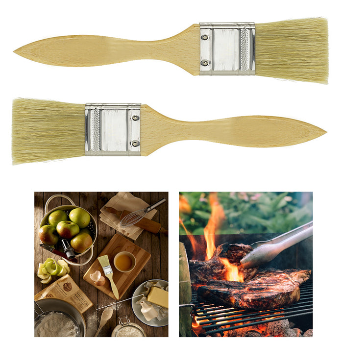2 Pack Natural Bristle Pastry Brushes Kitchen Cooking Basting BBQ 1" Baking Tool