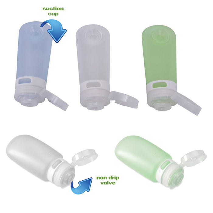 3 Travel Silicone Containers Leak Proof Squeeze Tube Bottle 2oz TSA Carry On New