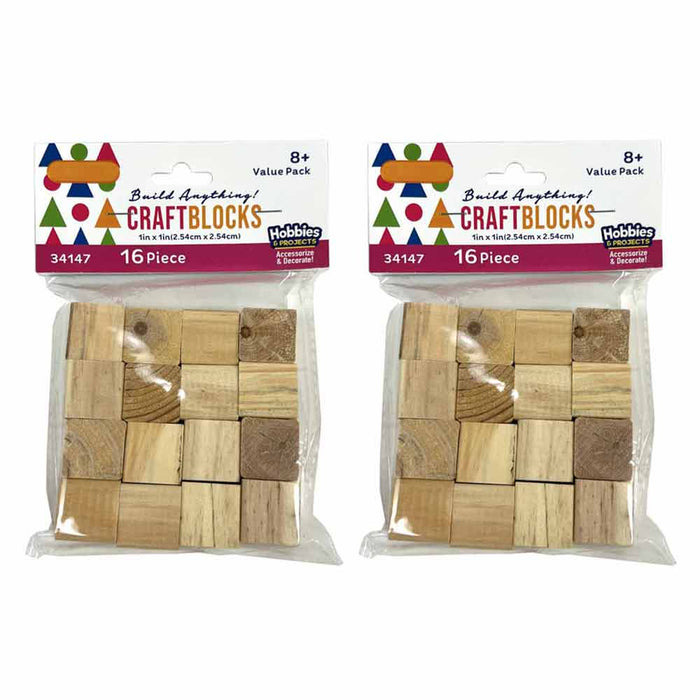 32 PC Natural Wooden Craft Blocks Unfinished Hardwood Square Wood Block 1" Cubes