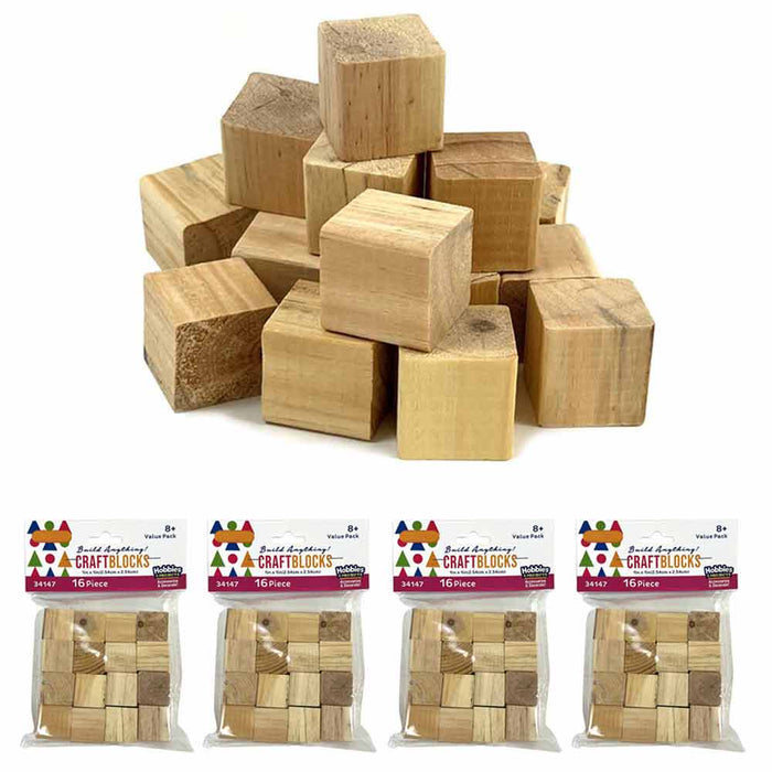 64 Pc Craft Blocks Unfinished Hardwood Natural Wooden Block 1" Cubes Arts Crafts