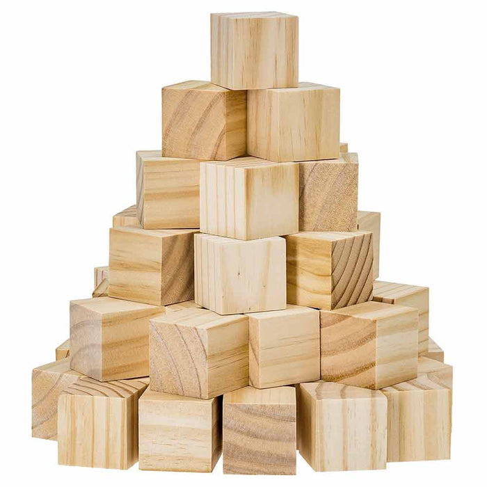 64 Pc Craft Blocks Unfinished Hardwood Natural Wooden Block 1" Cubes Arts Crafts