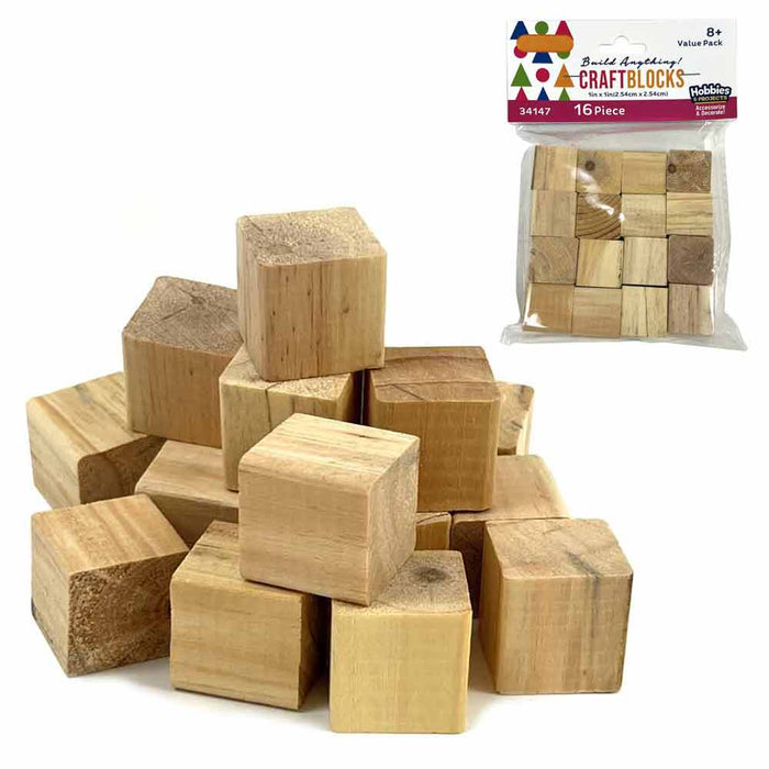 32 PC Natural Wooden Craft Blocks Unfinished Hardwood Square Wood Block 1" Cubes