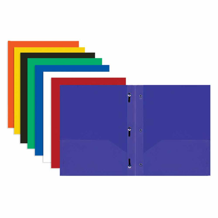 96 PC Lot Heavy Duty Poly Folders with Pockets 3 Prongs School Binder Multicolor