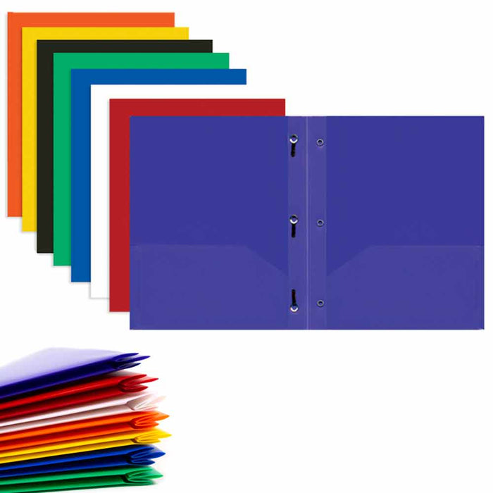 24 Pack Two Pocket Poly Portfolio Folders School 3 Prongs Multicolor Letter Size