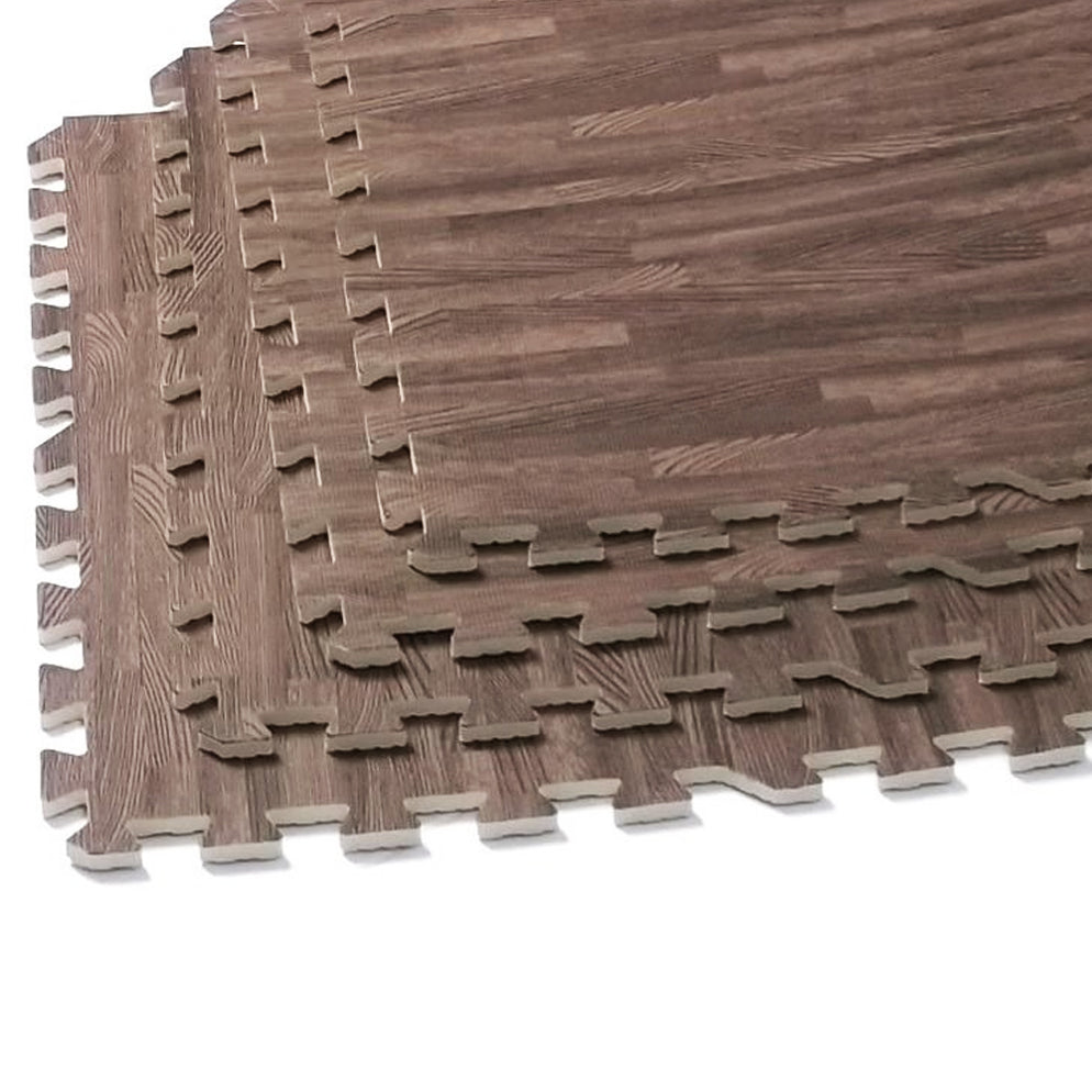 96 Sq Ft Dark Wood Grain Eva Mats Foam Interlocking Flooring Gym Exerc