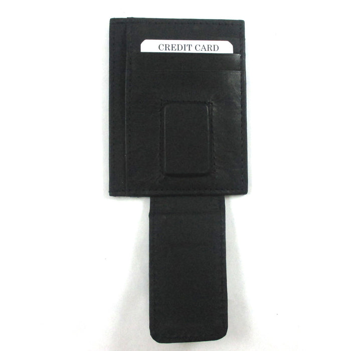 Men Leather Money Clip Wallet Slim Credit Card Case Front Pocket ID Window Black