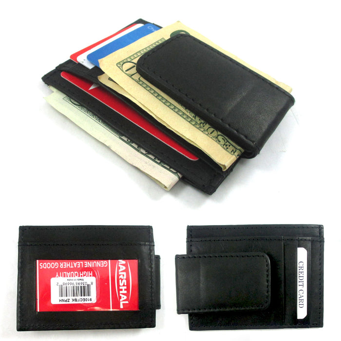 Men Leather Money Clip Wallet Slim Credit Card Case Front Pocket ID Window Black