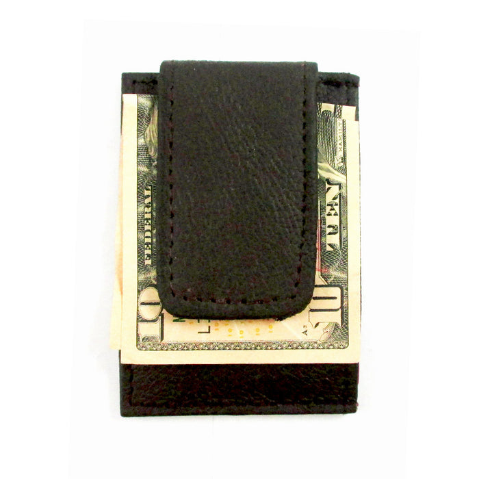 Mens Deluxe Brown Leather Magnetic Money Clip Wallet Credit Card Slim ID Holder