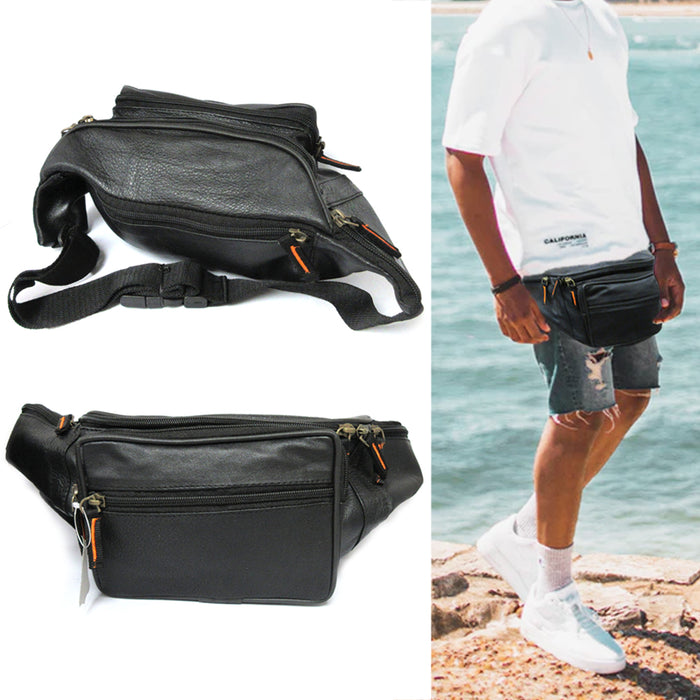 Leather Mens Fanny Pack Black Mens Waist Bag Hip Pack Belt Bag For