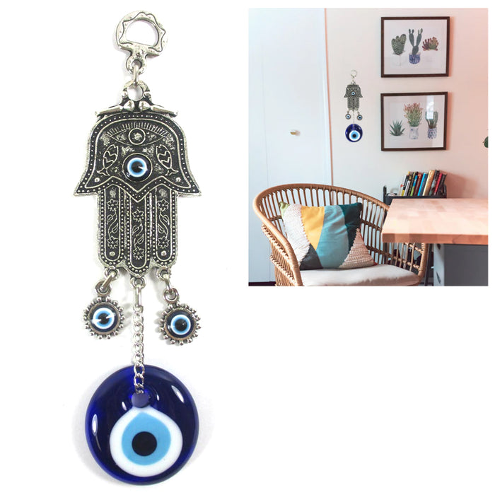 Turkish Hand Hamsa Blue Evil Eye Home Blessing Charm Hanging Ornament Wall Decor