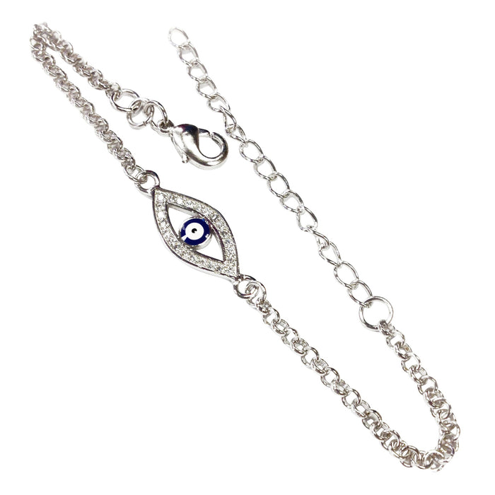 Sterling Silver Blue Evil Eye Bracelet Charm Adjustable Jewelry Women Girls Gift