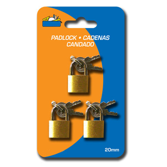3 X Small Metal Padlocks Luggage Lock Mini Brass Tiny Box Keyed 2 Keys 20mm Safe