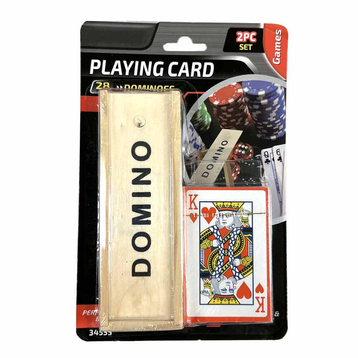 Playing Cards Domino Game Set Wooden Box Traditional Classic Family Play Games