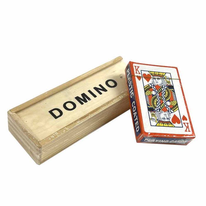 2 Pack Playing Cards and Domino Game Set Family Games Night Wooden Box Classic