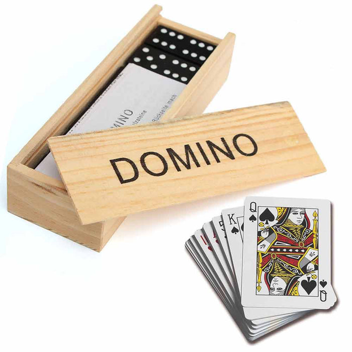 Playing Cards Domino Game Set Wooden Box Traditional Classic Family Play Games
