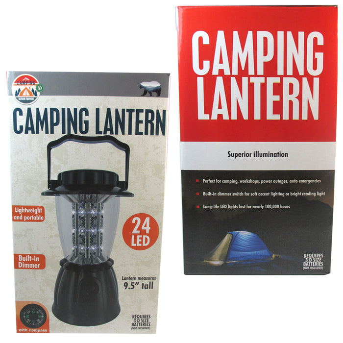 24 LED Portable Lantern Camping Light w/ Compass Dimmer Lamp Outdoor Tent Hiking