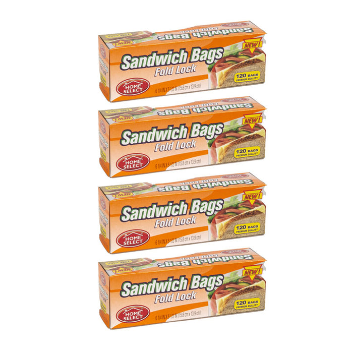 480 Fold Top Sandwich Snack Bags Food Storage Plastic Baggies Office Travel Home