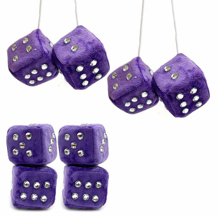 AllTopBargains 2 Pairs Hanging Fuzzy Plush Dice Retro Square Mirror with Dots Car Decoration