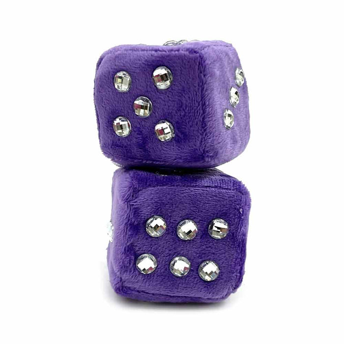 2 Pairs Hanging Fuzzy Plush Dice Retro Square Mirror With Dots Car Decoration