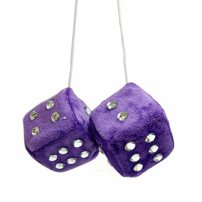 2 Pairs Hanging Fuzzy Plush Dice Retro Square Mirror With Dots Car Decoration
