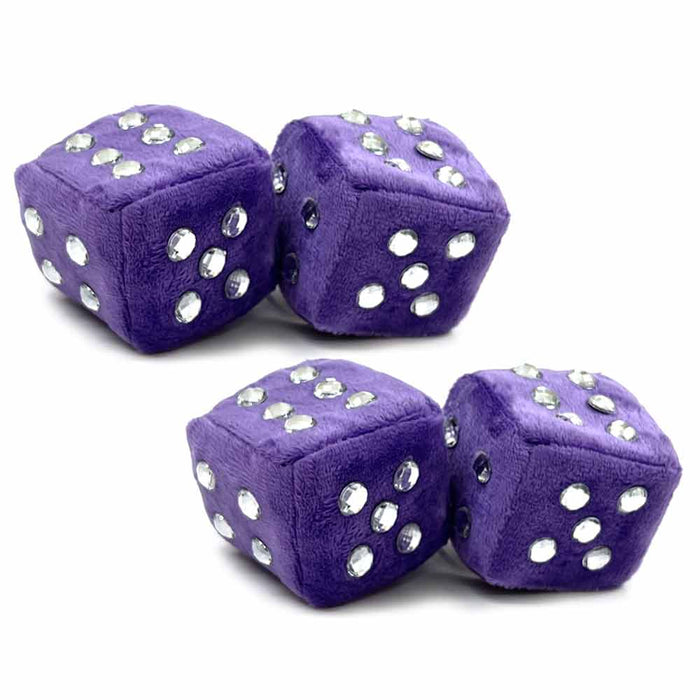 2 Pairs Hanging Fuzzy Plush Dice Retro Square Mirror With Dots Car Decoration