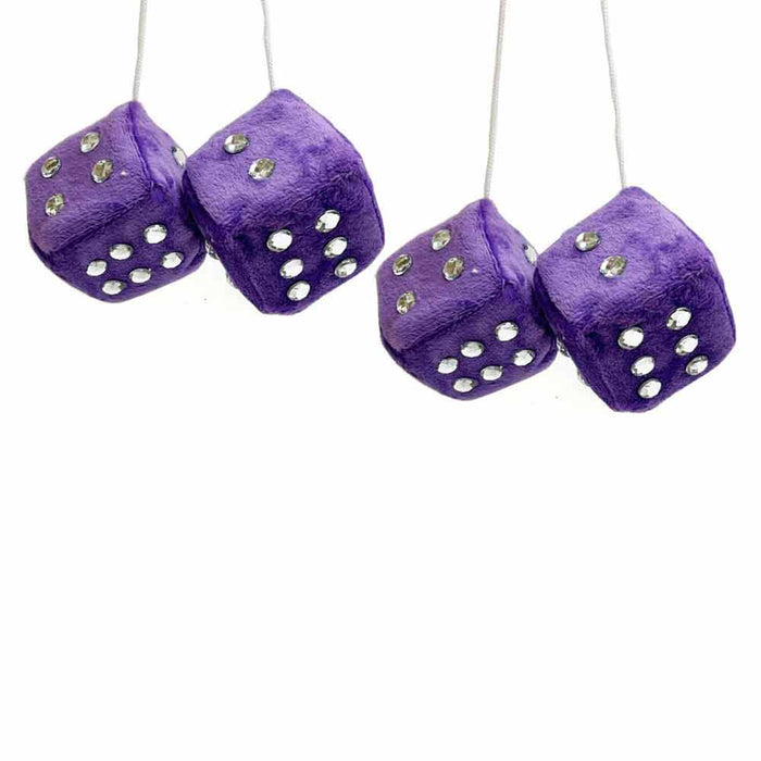 2 Pairs Hanging Fuzzy Plush Dice Retro Square Mirror With Dots Car Decoration