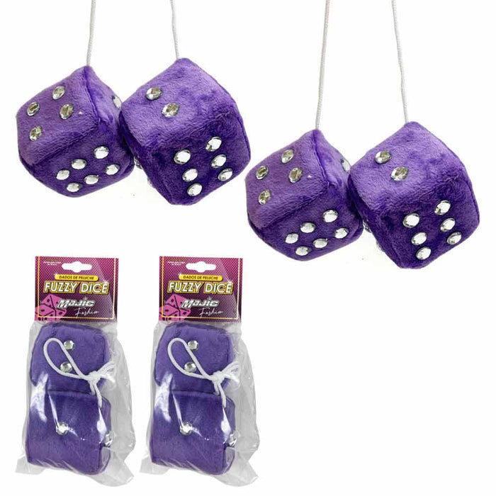 2 Pairs Hanging Fuzzy Plush Dice Retro Square Mirror With Dots Car Decoration