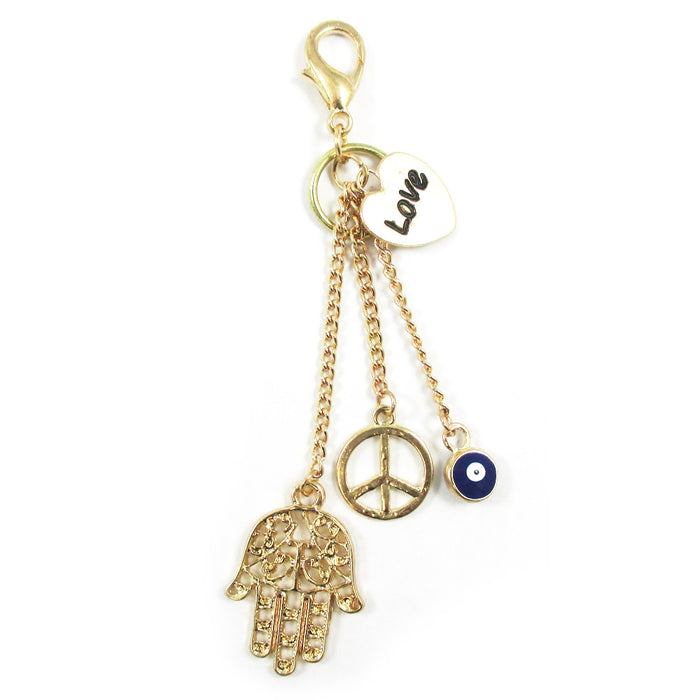 1 Gold Plated Hamsa Purse Charm Evil Eye Lucky Hand Peace Keychain Accessory !
