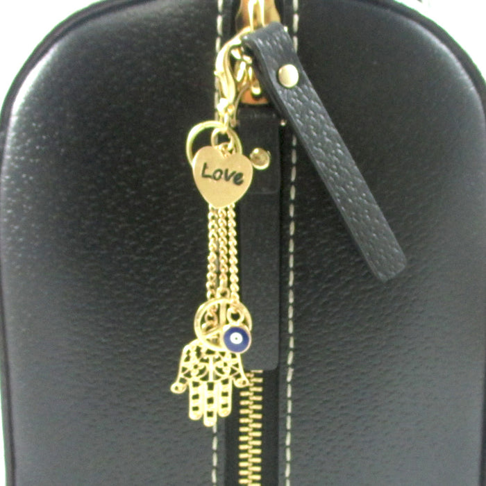 1 Gold Plated Hamsa Purse Charm Evil Eye Lucky Hand Peace Keychain Accessory !