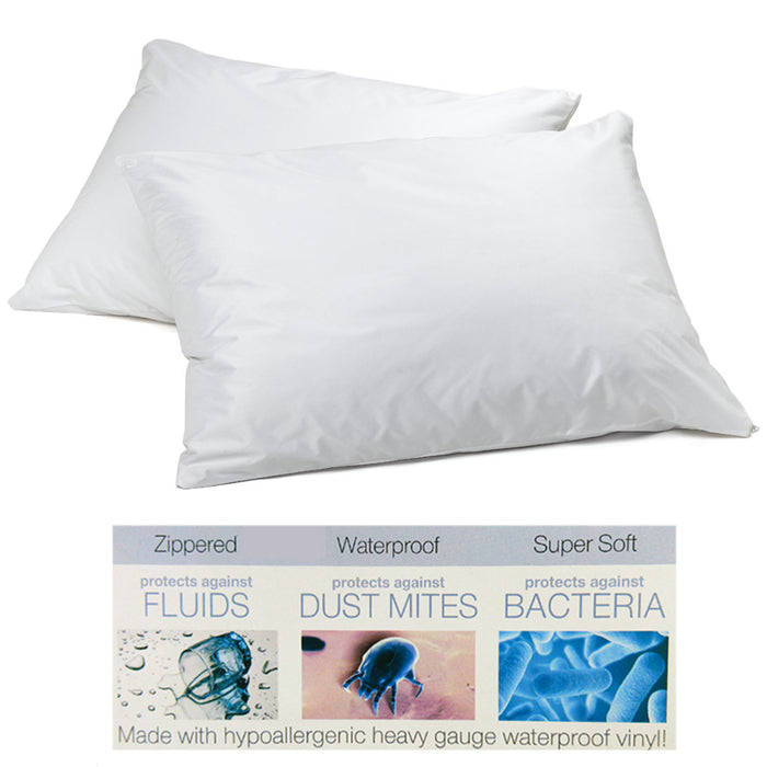 2PC Heavy Duty Vinyl Pillow Cover Waterproof Hypoallergenic Zipper Bed Protector