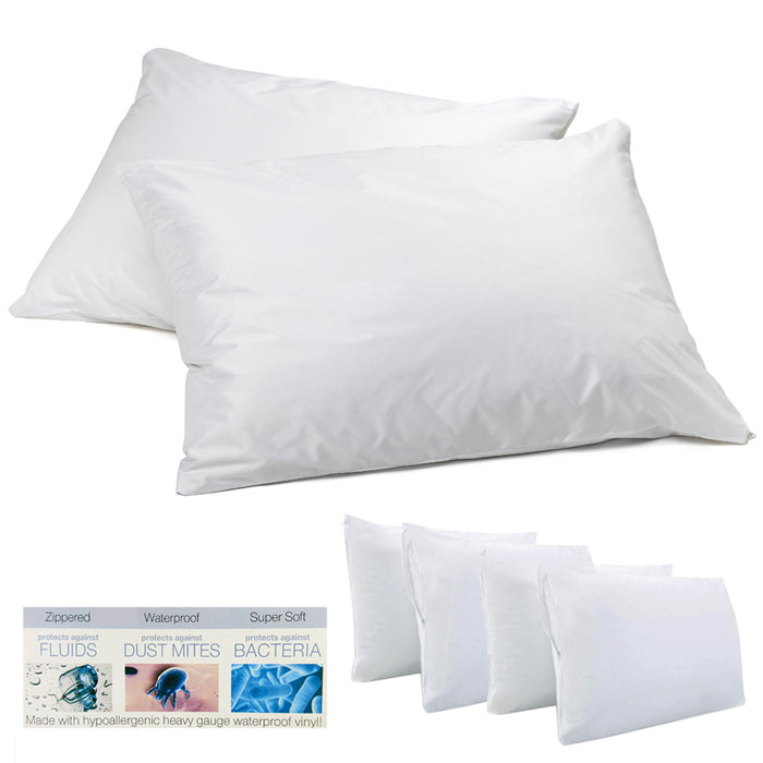 4PC Deluxe Zippered Vinyl Pillow Covers Hypoallergenic Protects Against Bed Bugs